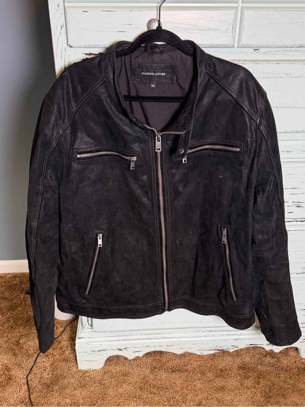 Wilsons Leather Men's Black Suede Leather Bomber Jacket. Size XXL.